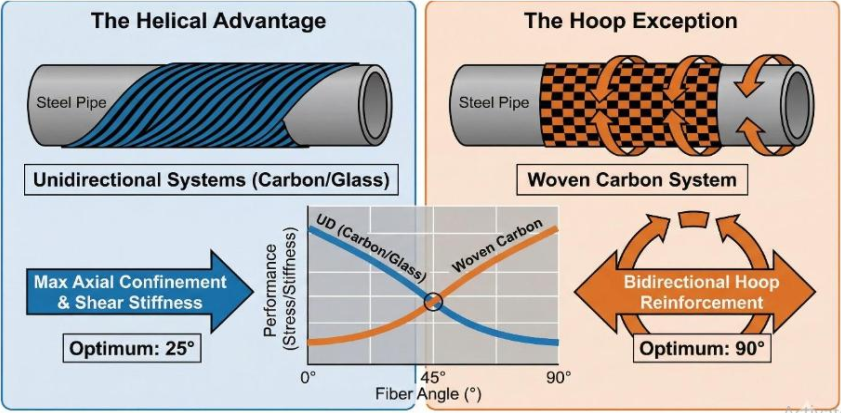 FEA stress contour of composite overwrapped pipeline